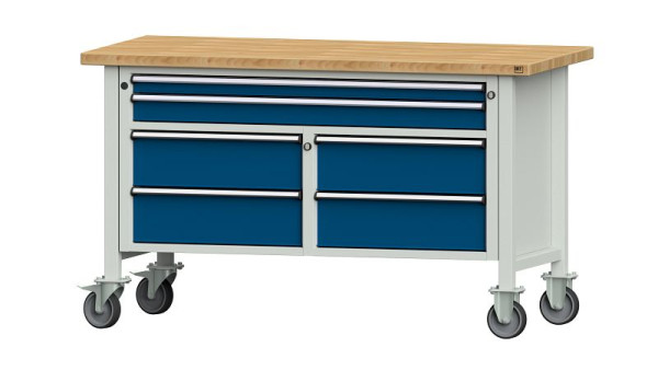 ANKE Werkbänke Kastenwerkbank, Modell 255 V, 1500 x 700 x 890 mm, RAL 7035/5010, BMP 40 mm, fahrbar, 304.161