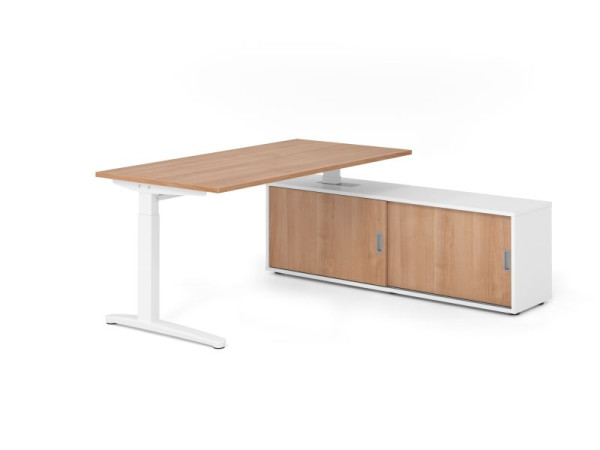 Hammerbacher Schreibtisch XB16, 160x80cm, Platte: Nussbaum, 25mm dick, C-Fuß Gestell Weiß, höheneinstellbar, Weiß / Nuss, VXBE16SB/N/W/W/N