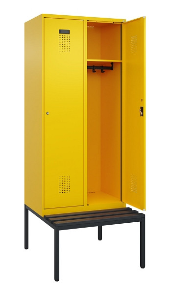C+P Spind Evolo PLUS, 2 Abteile, 2120x800x815mm, 1023/1023, Haken 4, Zylinderschloss, Sitzfläche Kunststoff, Sitzbank, 0490507-22 S10103