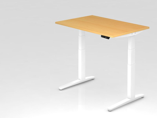 Hammerbacher Sitz-Steh-Schreibtisch elektrisch 120x80cm Buche/Weiß, Rechteckform, VXBHM12/6/WW