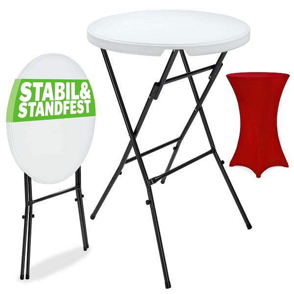 casaria Stehtisch Weiß mit Husse Rot Ø72cm klappbar 110cm Höhe, 997614