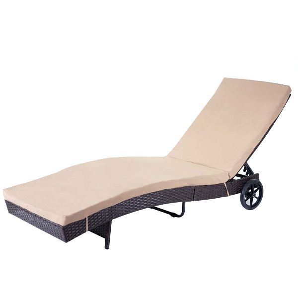 Mendler Sonnenliege HWC-D80, Gartenliege Relaxliege Liege, Poly-Rattan, braun, Kissen beige, 64460