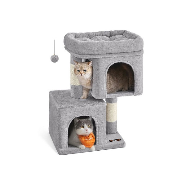 Feandrea Kratzbaum, 67 cm Katzenturm, S, Katzenwohnung für Kätzchen bis zu 3 kg, großer Katzensitz, 2 Katzenhöhlen, Kratzbaum, hellgrauer, PCT611W01