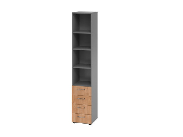 Hammerbacher Kombischrank 6OH, 4 Schübe, BS Graphit/Nussbaum, 40 x 41,7 x 215,6 cm, 4 Schubkästen, Metallgriff, V964S4/G/N/BS