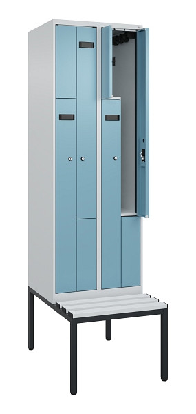 C+P Z-Spind Evolo PLUS, Bank, 4 Fächer, 2120x600x815mm, 7035/0010, Zylinderschloss, Sitzfläche Kunststoff, Sitzbank, 0490537-204 S10090