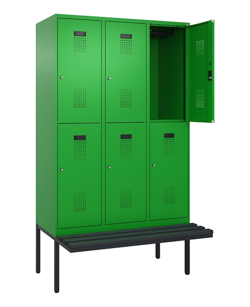 C+P Doppelstock-Spind Evolo PLUS, Bank, 6 Fächer, 2120x1200x815mm, 6037/6037, Zylinderschloss, Sitzfläche Kunststoff, 0493407-32 S10140