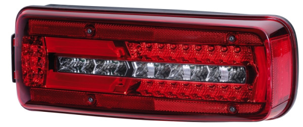 HELLA Heckleuchte, Truck Full LED, LED, 24V, Anbau/rot, LED-Lichtfarbe: weiß/rot/gelb, 500mm, DIN Bajonett, Rundstecker, links, M, 2VD 012 381-031