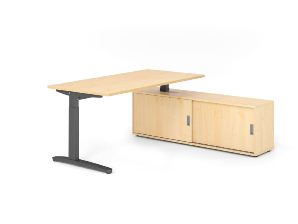Hammerbacher Schreibtisch XB16, 160x80cm, Platte: Ahorn, 25mm dick, C-Fuß Gestell Graphit, höheneinstellbar, Ahorn, VXBE16SB/3/G/3/3