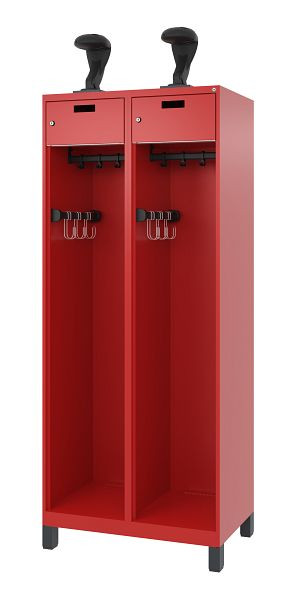 C+P Feuerwehrspind Evolo, Modell PRAKTUS, 2 Abteile, H1950xB800xT500 mm, Feuerrot, Füße, 0492015-22 S10009