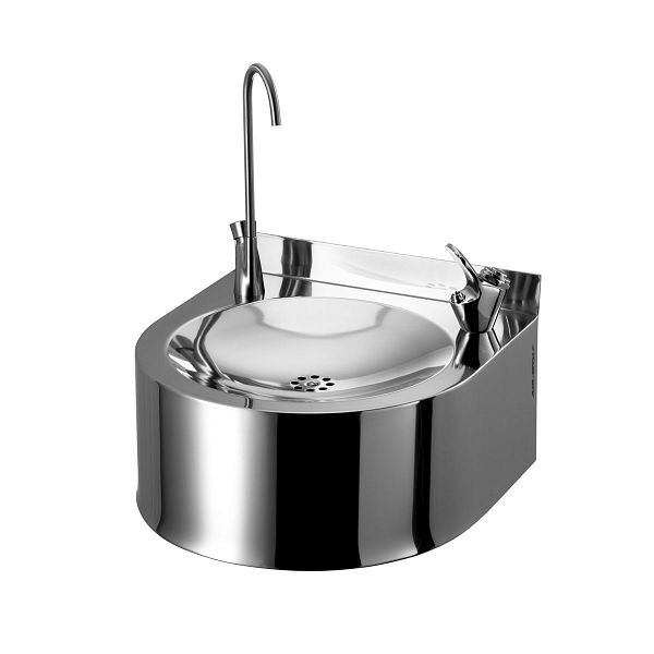 Air Wolf Trinkbrunnen T 404, Flaschenfüll- und Trinkarmatur, Wandmontiertes Becken, Edelstahl poliert, Serie T, 40-405
