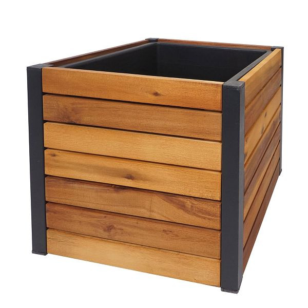 Mendler Pflanzkasten HWC-L23, Hochbeet Blumenkasten, Outdoor Akazie Holz FSC®-zertifiziert Aluminium, 32x34x34cm braun, 98581