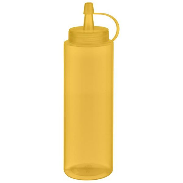 APS Quetschflaschen, VE: 6 Stück, Ø 5 cm, Höhe: 18 cm, 260 ml, Polyethylen, gelb, mit Schraubdeckel, mit Verschlusskappe, Einfüllöffnung: Ø 3 cm, 93251