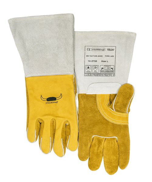 ELMAG 5-Finger-Schweißerhandschuhe WELDAS 10-2750 L, MIG/MAG/MMA aus Rindnarbenleder, Länge: 36 cm, Größe 9, Öl & Wasser beständig (1 Paar), 59109