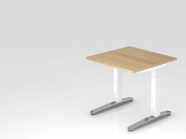 Hammerbacher Schreibtisch C-Fuß 80x80cm Eiche/Weiß, poliert, Rechteckform, VXB08/E/WC