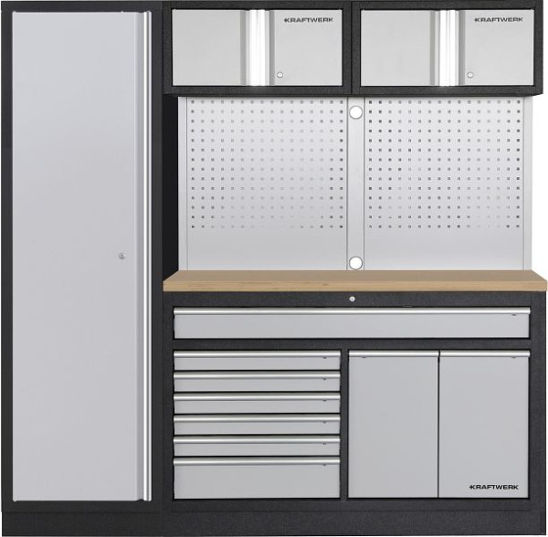 Kraftwerk MOBILIO 2er Kombi breit, Lochwand, 1t Hochschrank, Buche, 3964K-H1W2-K2