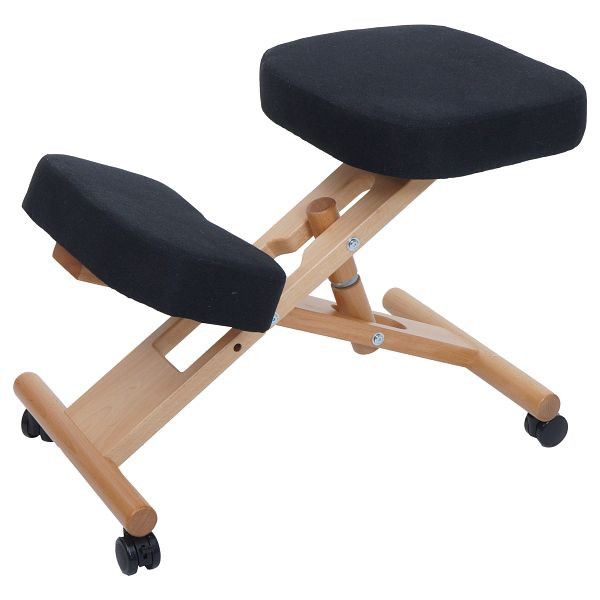Mendler Kniestuhl HWC-Q46, Sitz-/Kniehocker höhenverstellbar Rollen Stoff/Textil (200g/m²) Holz, schwarz, 122915