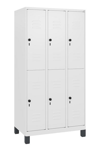 C+P Doppelstöckiger Spind Classic PLUS, Füße, 3 Abteile, 1800x900x500mm, 9016/9016, Drehriegel, 0803107-30 S10014