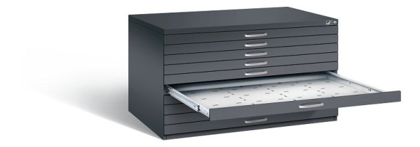 C+P Flachablageschrank Serie 7100_7200, H760xB1350xT960mm, Farbe: Schwarzgrau, Bügelgriff, 7201-000 S10194