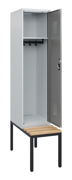 C+P Spind Evolo PLUS, 1 Abteil, 1950x400x815mm, 7035/0004, Zylinderschloss, Sitzfläche Holz, Sitzbank, 0490505-12 S10041