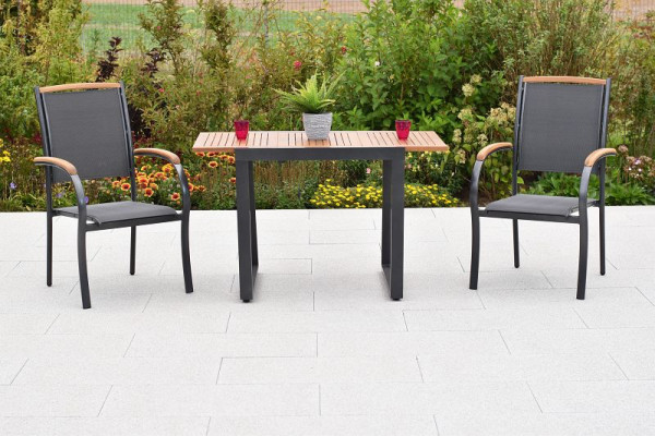 Merxx Siena Set 3-teilig, 2 Siena Stapelsessel, mit Akazienholzapplikationen, 1 Balkonausziehtisch, 80 (120) x 70 cm, 51013-309