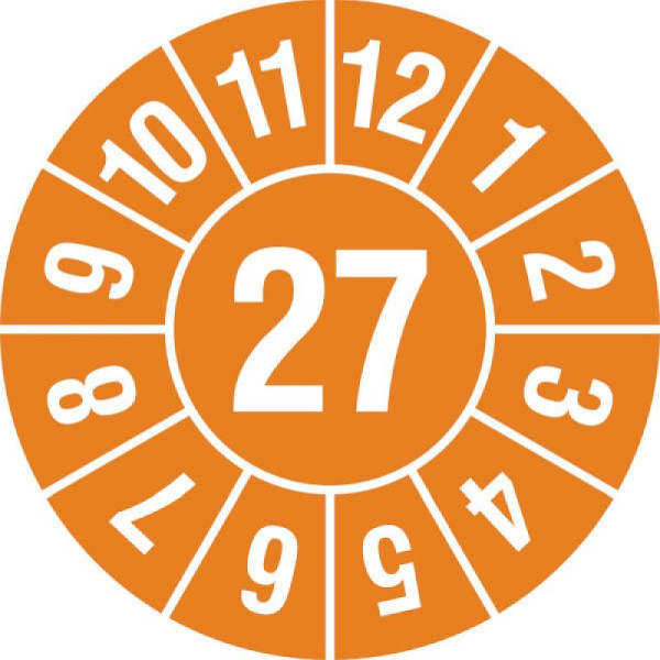 Stein HGS Prüfplaketten mit Jahresfarbe (1 Jahr), Ø 15 mm, orange, 2027, Jahreszahl 2-stelli, 31.3693-27