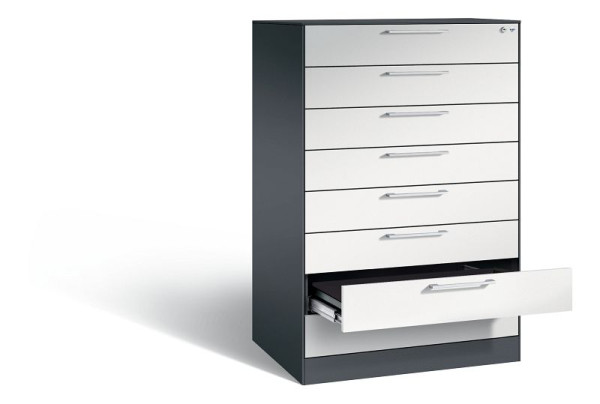 C+P Schubladenschrank Asisto, H1310xB800xT600mm, Farbe: Schwarzgrau / Lichtgrau, Bügelgriff, 146223-800 S10023
