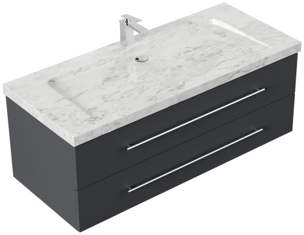 Posseik Badmöbel Marmor Carrara White YAMO 130 cm 1 Hahnloch SoftClose grafit, YAMO130031000003DE