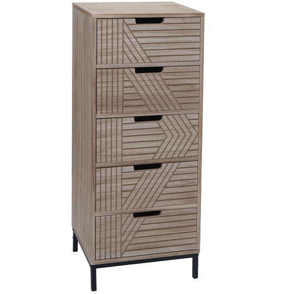 Mendler Kommode HWC-N90, Schrank Highboard, 3D-Design 5 Schubladen Holz Metall 84x35x29cm, natur, 109700