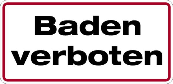 Schilder Klar Grundstücksbeschilderung Baden verboten, 350x170x0.45 mm Aluminium geprägt, 89/00