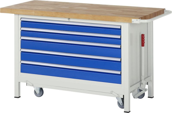 RAU Absenkbare Werkbank 8000 - Modell 8371, B1500 x T700 x H880 mm, Unterbau-Container, 5x Schubladen: 2xH90, 3xH120 mm, 05-8371A2-157B4F.11
