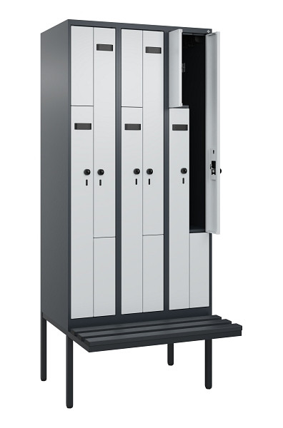 C+P Z-Spind Evolo PLUS, Bank, 6 Fächer, 2120x900x815mm, 7016/7035, Drehriegel, Material Sitzfläche Kunststoff, 0490437-306 S10071
