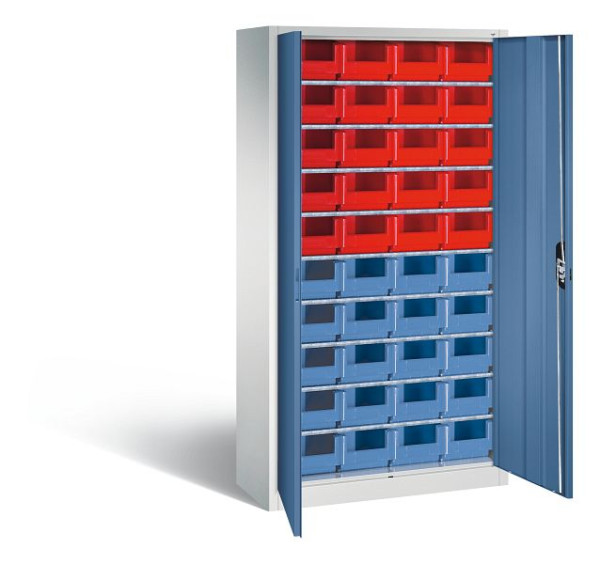 C+P Magazinschrank Serie 13, H1980xB1000xT420mm, Farbe: Lichtgrau / Fernblau, Muldengriff, 133144-24 S10043