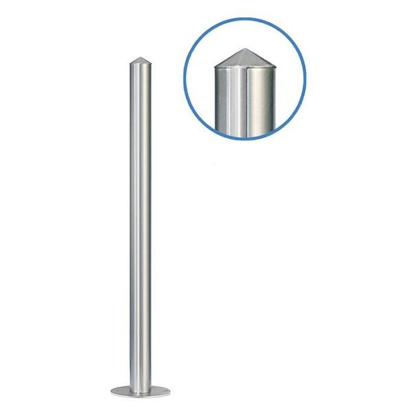 Stein HGS Absperrpfosten -Acero Spitzkopf- (V2A) Ø 76 mm aus Edelstahl, zum Aufdübeln, selbstaufrichtend bis 30°, geschliffen, 13063-g