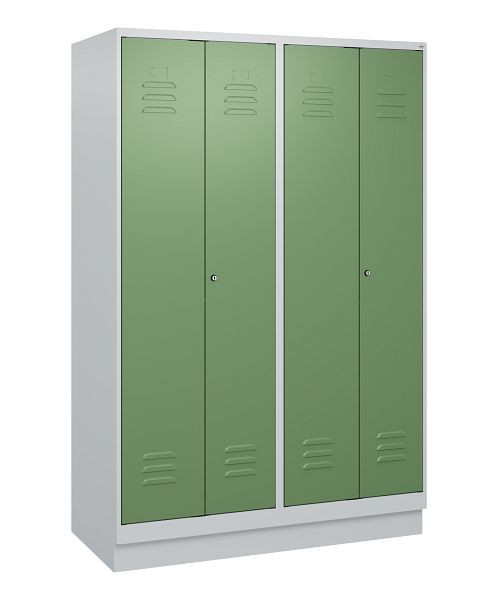 C+P Umkleidespind Classic PLUS, Doppel-Spind, Sockel, 4 Abteile, 1800x1200x500mm, 7035/6011, Zylinderschlösser, 0800227-40P S10021