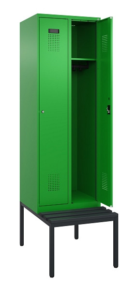 C+P Spind Evolo PLUS, 2 Abteil, 2120x600x815mm, 6037/6037, Zylinderschloss, Material Sitzfläche Kunststoff, Sitzbank, 0490507-20 S10107