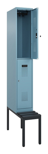 C+P Doppelstock-Spind Evolo PLUS, Bank, 2 Fächer, 2120x300x815mm, 0010/0010, Zylinderschloss, Sitzfläche Kunststoff, Sitzbank, 0493507-10 S10136