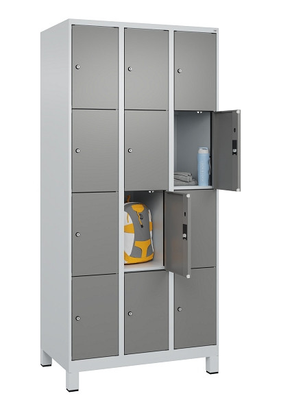 C+P Schließfachschrank Evolo PLUS, mit Füßen, 12 Fächer, 1950x900x500mm, 7035/0, Frontfarbe 0005000 RDS Stahlgrau, 049010-304 S10014