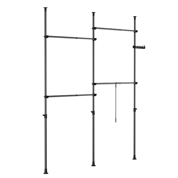 SoBuy Verstellbarer Garderobenständer Schwarz 124x62x200 cm, Funktional, KLS03-II-SCH