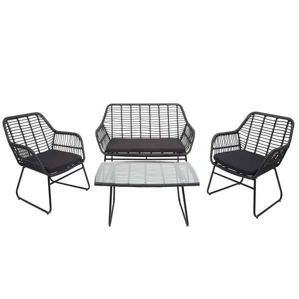 Mendler Polyrattan Garnitur HWC-G17a, Garten Sofa Set Sitzgruppe Stuhl, Seil, anthrazit, Polster anthrazit ohne Dekokissen, 76307