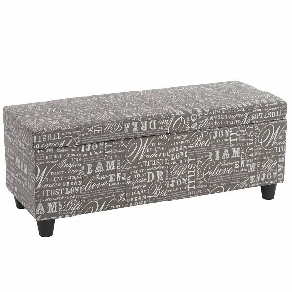 Mendler Aufbewahrungs-Truhe Kriens, Sitzbank Bank, Stoff/Textil, 45x114x45cm, Schriftzug, grau, 33715