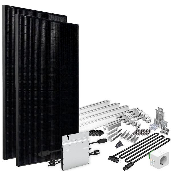 Offgridtec Solar-Direct 820W HM-800 Balkonkraftwerk Full Black Schukosteckdose - 15m - Montageset Ziegeldach mit Stromzähler, 4-01-016030-005