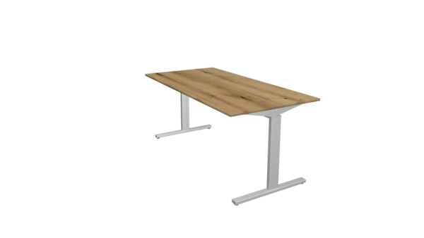 Kerkmann Schreibtisch Form 2 - B 1600 x T 800 x H 700-820 mm mit T-Fuß-Gestell in alusilber, Eiche, 11020655