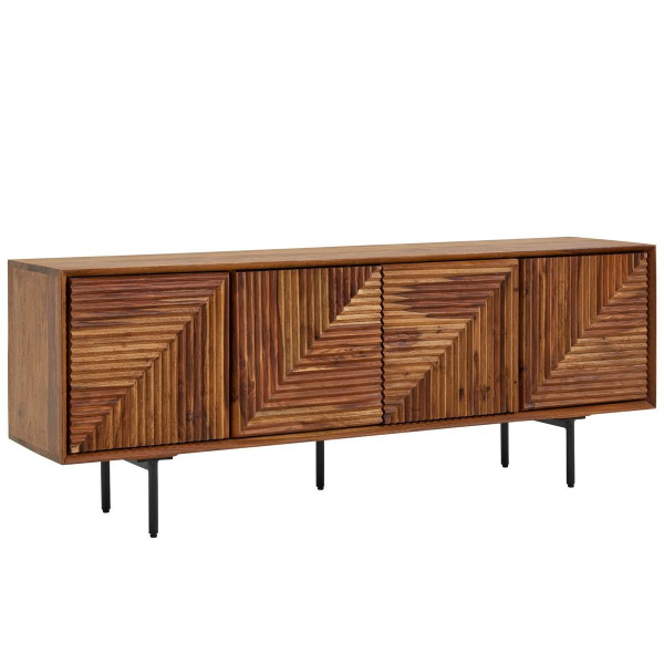 Wohnling Lowboard Sheesham Massivholz 140x54x33 cm TV-Kommode mit vier Türen, Design TV-Schrank Hoch, Fernsehtisch Fernsehschrank Modern, WL6.557
