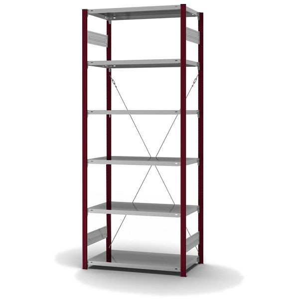 hofe Fachboden-Grundregal, 2500x500x1000 mm, 6 Fachebenen, verzinkt / RAL 3004, 140 kg Fachlast, 1000 kg Feldlast, einseitige Bedienung, HRG255010XL
