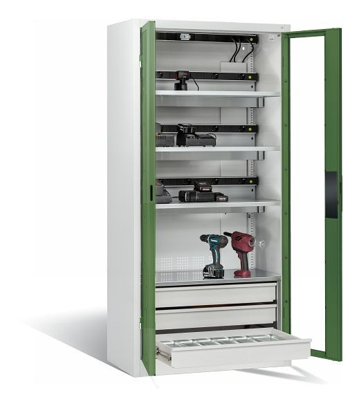 C+P Akkuladeschrank Comfort, H1950xB930xT500 mm, Lichtgrau/Resedagrün, 8921-055E3 S10013