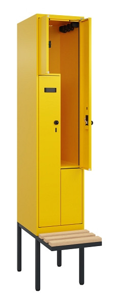 C+P Z-Spind Evolo PLUS, Bank, 2 Fächer, 2120x400x815mm, 1023/1023, Drehriegel, Sitzfläche Holz, 0490437-122 S10022
