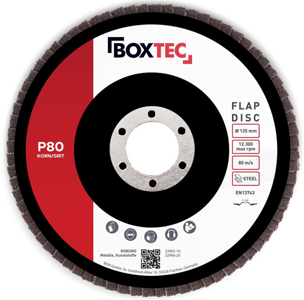 BOXTEC Fächerscheiben BRAUN 125mm Lamellenscheiben Schleifscheiben für Metall & Holz 20er Pack P80, 32966