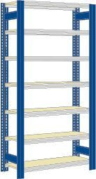 Regalwerk BERT-Großfachregal 250 kg - Grundfeld - LR 5010 HxBxT 3000x1695x600mm 7 Fachebenen Paneel mit 16mm Spanplatten, B3-46541-60-EB