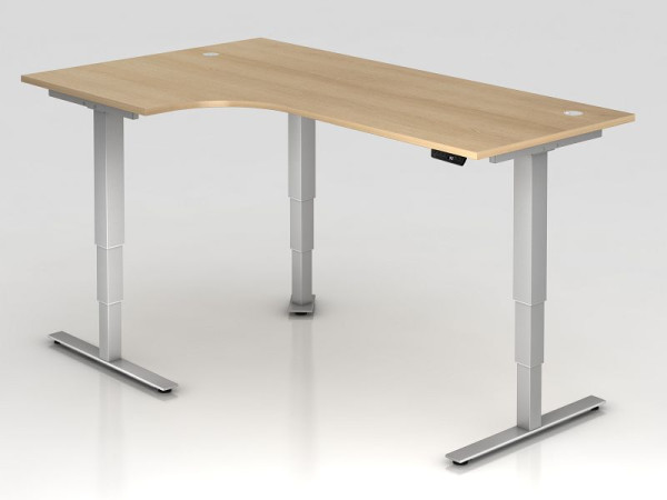 Hammerbacher Sitz-Steh-Winkeltisch elektrisch 200x120cm 90° Eiche, Winkelform 90°, links oder rechts montierbar, VXDSM82/E/S