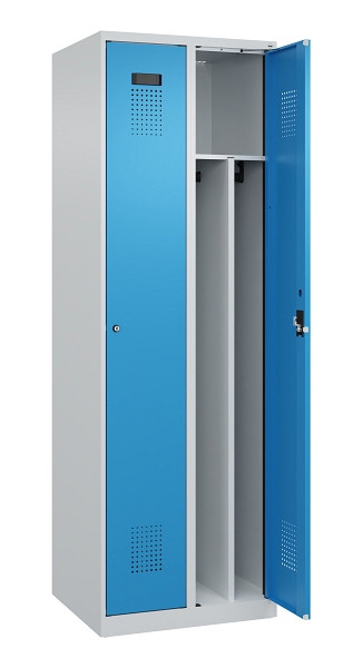C+P Spind Evolo PLUS, 2 Abteile, 1850x600x500mm, 7035/5012, Verschluss Zylinderschloss, 049000-20F S10034